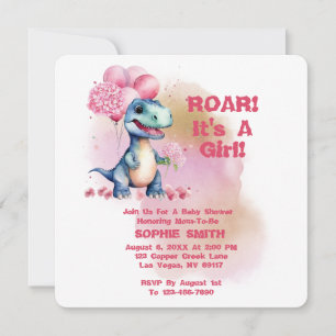 Roar It's a Girl T-Rex Baby Dinosaurier Pink Einladung