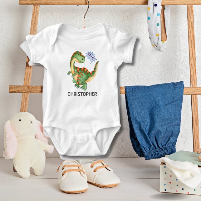 ROAR Niedlich Green Dinosaurier Boys Baby Strampler (ROAR Cute Green Dinosaur Baby Bodysuit)