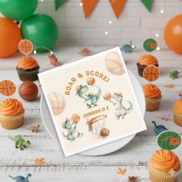 Roar & Score Basketball Dino Boy Birthday Serviette