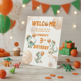 Roar & Score Basketball Dino Boy Birthday Welcome Sockelschild
