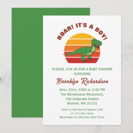 Roar seine a Boy Retro Sunset Dinosaur Baby Dusche Einladung