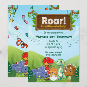 Roar-some Blue & Green Dinosaur Geburtstagsparty Einladung