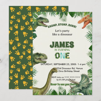Roar-some Dinosaur 1st Birthday Invitation Einladung