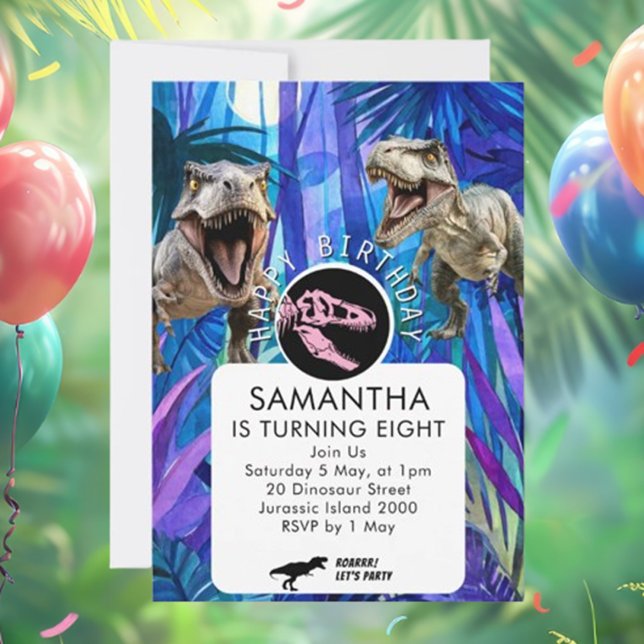 ROAR-some Girls Dinosaur Birthday Einladung (Invite guests to an epic dino-themed celebration with our ROAR-some Girls Dinosaur Invitation)