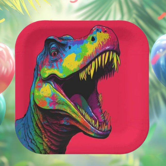 Roar-some Red Dinosaurier Pappteller (Make your party unforgettable with our Roar-some Red Dinosaur Paper Plates! Perfect for dino-themed )