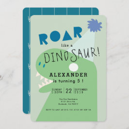 ROAR T-Rex Dinosaur Green Boy's Birthday Einladung