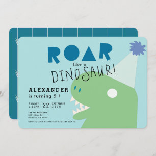 ROAR T-Rex Dinosaur Light Blue Boy's Birthday Einladung