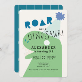 ROAR T-Rex Dinosaur Navy Blue Boy's Birthday Einladung