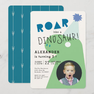 ROAR T-Rex Dinosaur Navy Blue Foto Boy's Birthday Einladung