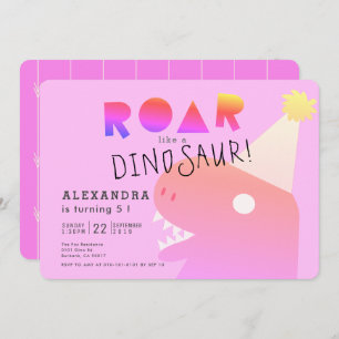 ROAR T-Rex Dinosaur Neon Pink Girl Birthday Einladung