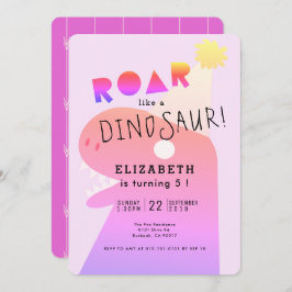 ROAR T-Rex Dinosaurier Neon Pink Girl's Birthday Einladung