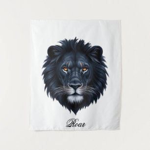 Roar Typografie Black Lion Face Wandteppich
