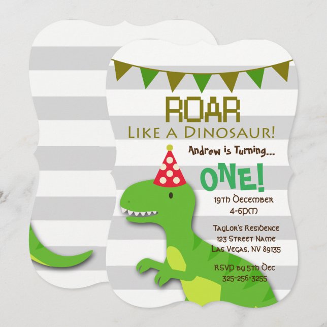 Roar wie ein Dinosaurier zum Geburtstag Einladung (Vorne/Hinten)