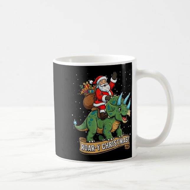 Roar-y Christmas Funny Santa Riding Dinosaur Trice Kaffeetasse (Rechts)
