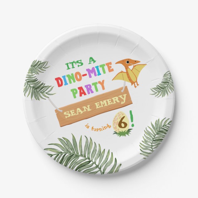 Roarfarbe: Atemberaubender Dinosaurier zum Geburts Pappteller (Vorderseite)