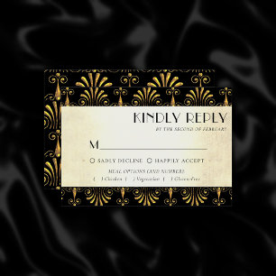 Roarin-20er-Dekadenz Gold Black Art Deco Entree RSVP Karte