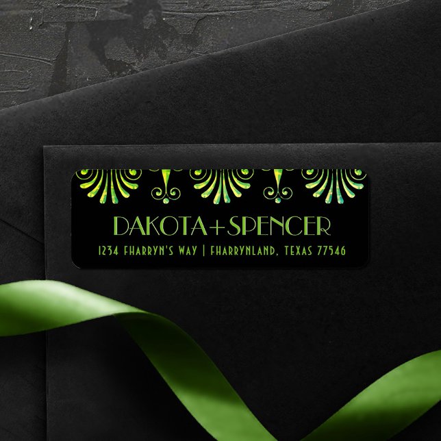 Roarin 20s Green und Black Modern Art Deco Adresse (Von Creator hochgeladen)