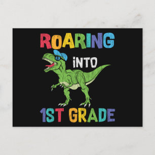 Roaring 1. Klasse Back School T rex Dinosaur Kinde Postkarte