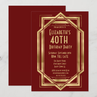 Roaring 20er Art Deco Burgund | Gold 40. Einladung