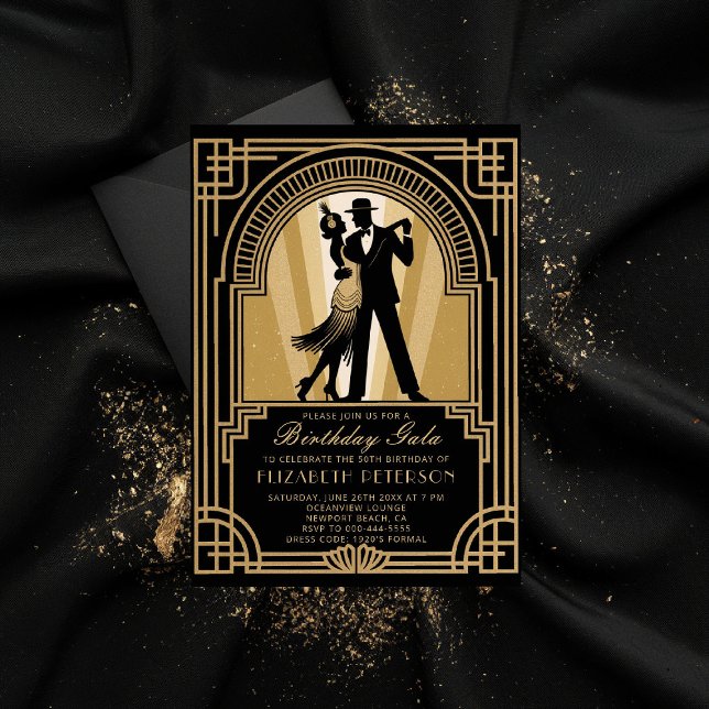 Roaring 20er Art Deco Gatsby Verbot Geburtstag Einladung (roaring 20s birthday party invitation art deco gatsby gold flapper frame elegant classy formal)