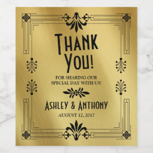 Roaring 20er Art Deco Gold Black Wedding Weinetikett