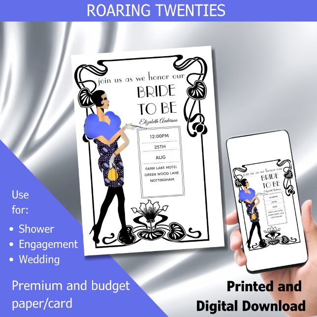 Roaring 20er Flapper Art Deco Gatsby Brautparty Einladung (Von Creator hochgeladen)