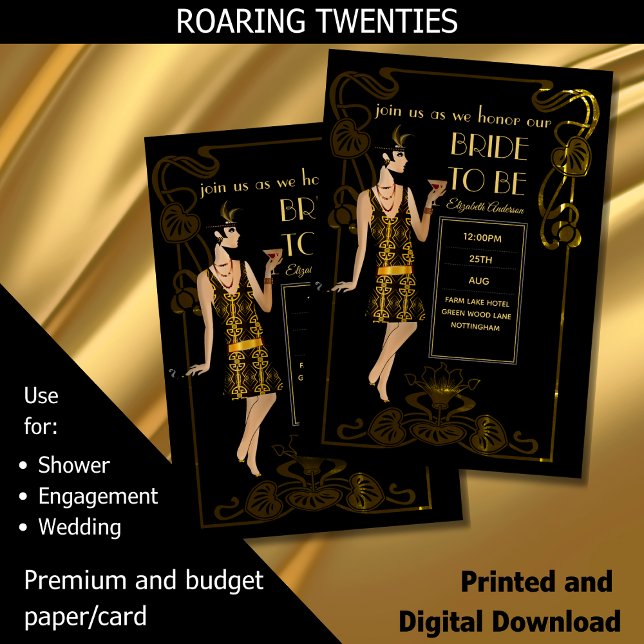 Roaring 20er Flapper Art Deco Gatsby Brautparty Einladung (Von Creator hochgeladen)