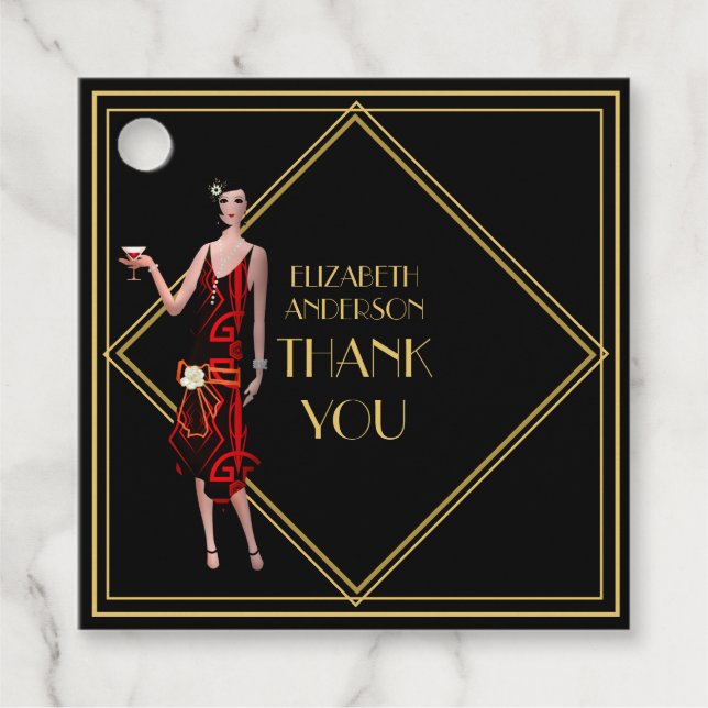 Roaring 20er Flapper Gatsby Danke Black Gold Geschenkanhänger (Vorderseite)