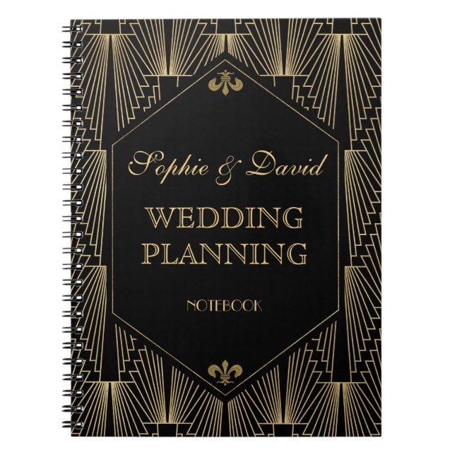 Roaring 20er Great Gatsby Art Deco Hochzeitsplaner Notizblock (Vorderseite)