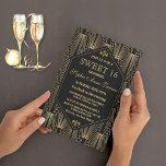 Roaring 20er Great Gatsby Art Deco Sweet 16 Party Einladung<br><div class="desc">Great Gatsby Vintag Art Deco Sweet 16 Party Einladung. Das inspirierte Design der 20er Jahre ist in Schwarz und Gold gehalten und weist einen schönen geometrischen Stil des Art Déco auf. Verwenden Sie das Tool Anpassen, um Ihre Informationen hinzuzufügen. Sehen Sie auch meine Vintage Art Deco Wedding Collection von Great...</div>