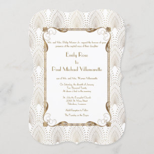 Roaring 20er Great Gatsby Gold White Wedding Einladung
