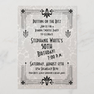 Roaring 20er Jahre Art Deco 50. Geburtstagsparty Einladung