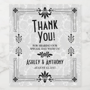 Roaring 20er Jahre Art Déco Schwarz-weiße Hochzeit Weinetikett