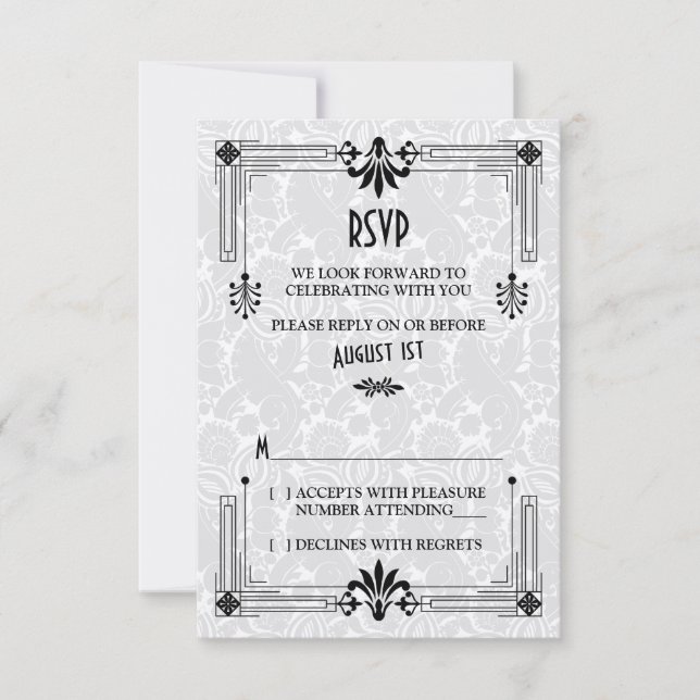 Roaring 20er Jahre Art Deco Wedding RSVP Card Karte (Vorderseite)