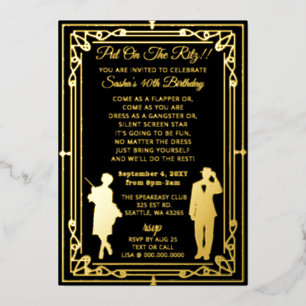 Roaring 20er Kunst Deko Flapper Girl and Gangster  Folieneinladung