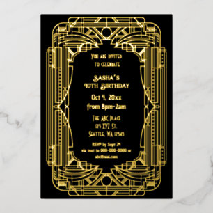 Roaring 20er Kunst große Gatsby Art Deco Geburtsta Folieneinladung