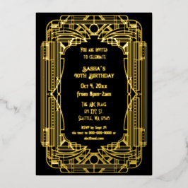Roaring 20er Kunst große Gatsby Art Deco Geburtsta Folieneinladung