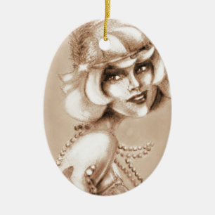 Roaring-20er-Mädchen-Sepia Keramik Ornament