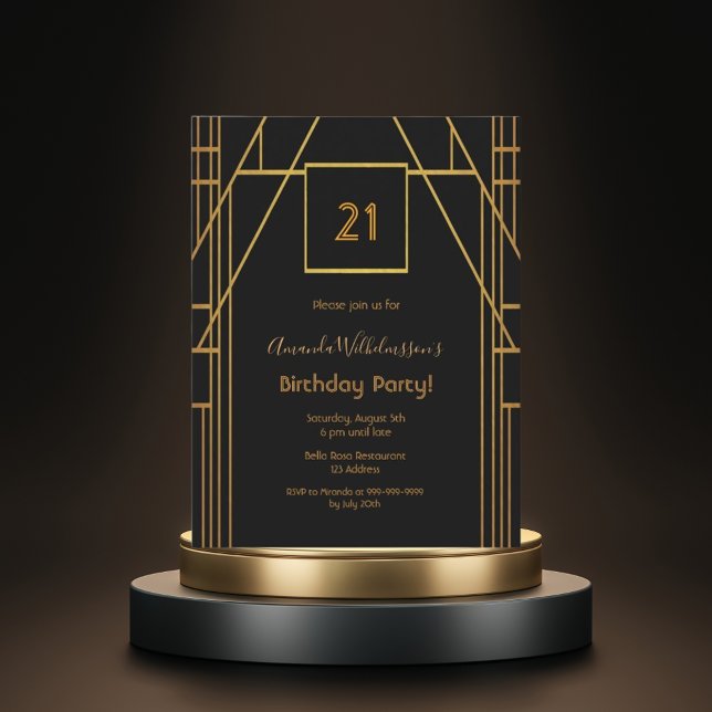 Roaring 20's 21. Geburtstag schwarzen Gold Einladu Postkarte (Von Creator hochgeladen)