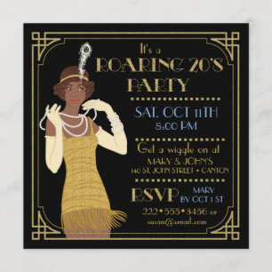 Roaring 20's African American Flapper Gold & Black Einladung