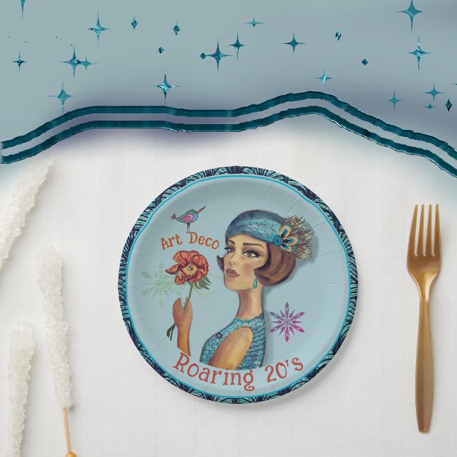 Roaring 20's Art Deco Blue Pappteller (Roaring 20's Art Deco Blue Paper Plates)