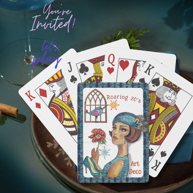 Roaring 20's Art Deco Blue Trim Spielkarten (Roaring 20's Art Deco Blue Trim Poker Cards)