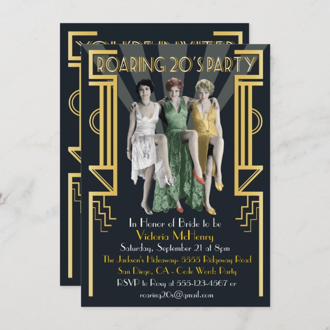 Roaring 20's Art Deco Flapper Party Einladung (Vorne/Hinten)