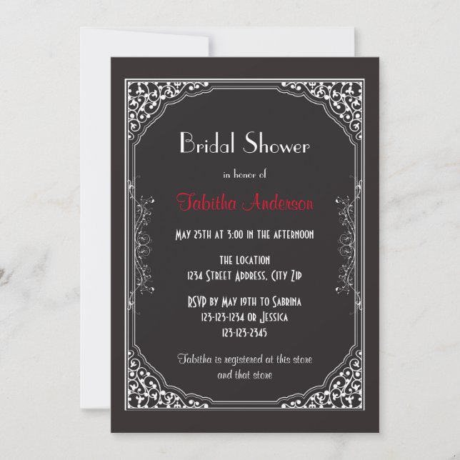 Roaring 20s Black - Bridal Dusche Einladung (Vorderseite)