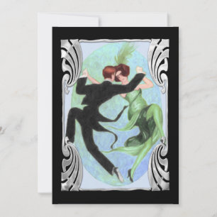 Roaring 20's Dancing Couple Cocktail Party Blau Einladung