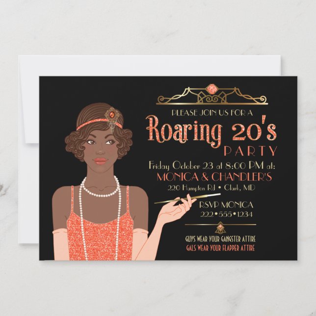 Roaring 20's Flapper Glitzer Retro Mandarine Schwa Einladung (Vorderseite)