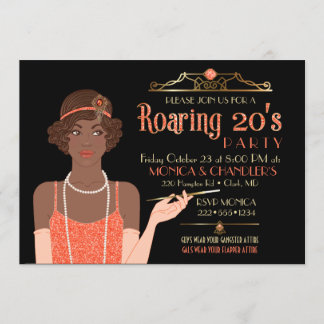 Roaring 20's Flapper Glitzer Retro Mandarine Schwa Einladung