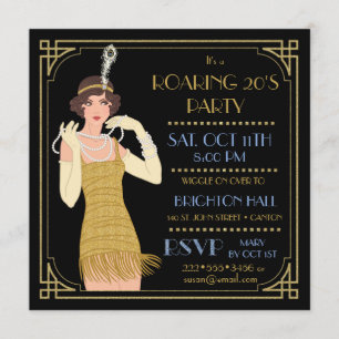 Roaring 20's Flapper Gold Glitzer Black Retro Einladung