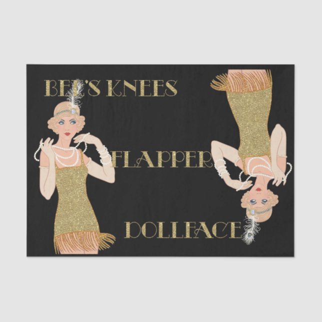 Roaring 20's Flapper Gold Glitzer Black Retro Seidenpapier (Vorderseite)