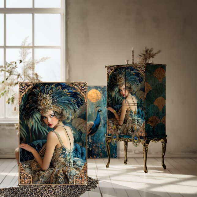 Roaring 20's, Gatsby Flapper, Schönheitsportrait Seidenpapier (Roaring 20's Gatsby Flapper Beauty, Portrait Digital Mixed Media Art, Decoupage Tissue Paper)